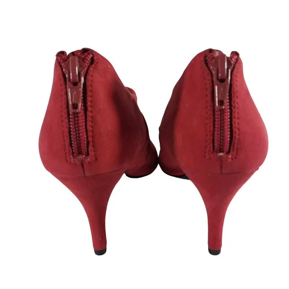 WORTHINGTON! ROUGE RED VEGAN SUEDE SCRUNCHY BACK HEEL ZIPPER BOOTIES! SZ 8.5M